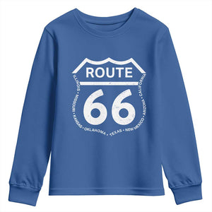 Vintage Route Highway 66 Road Trip Youth Sweatshirt Mother Road All States TS12 Royal Blue Print Your Wear