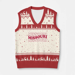 Retro Missouri State Pride V-Neck Knit Sweater Vest Groovy Wavy Typography TS12 Beige Red Print Your Wear