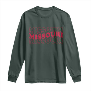 Retro Missouri State Pride Long Sleeve Shirt Groovy Wavy Typography TS12 Dark Forest Green Print Your Wear