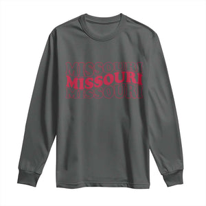 Retro Missouri State Pride Long Sleeve Shirt Groovy Wavy Typography TS12 Dark Heather Print Your Wear