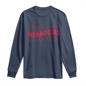 Retro Missouri State Pride Long Sleeve Shirt Groovy Wavy Typography TS12 Navy Print Your Wear