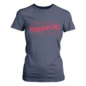 Retro Missouri State Pride T Shirt For Women Groovy Wavy Typography TS12 Navy Print Your Wear
