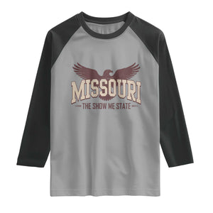 Vintage Missouri Eagle Raglan Shirt Missouri The Show Me State Retro Distressed TS12 Sport Gray Black Print Your Wear