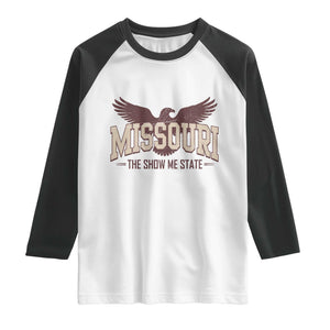 Vintage Missouri Eagle Raglan Shirt Missouri The Show Me State Retro Distressed TS12 White Black Print Your Wear