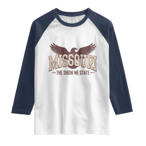 Vintage Missouri Eagle Raglan Shirt Missouri The Show Me State Retro Distressed TS12 White Navy Print Your Wear