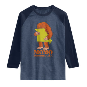 Missouri Cryptid Local Legend Raglan Shirt Momo The Monster Lover Graphic TS12 Heather Denim Navy Print Your Wear
