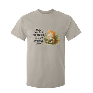 Cat Coffee Lover T Shirt For Kid Now I Wake Up Sip Coffee And Do Whatever I Want TS12 Sand Print Your Wear
