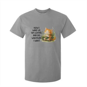 Cat Coffee Lover T Shirt For Kid Now I Wake Up Sip Coffee And Do Whatever I Want TS12 Sport Gray Print Your Wear