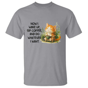 Cat Coffee Lover T Shirt Now I Wake Up Sip Coffee And Do Whatever I Want TS12 Sport Gray Print Your Wear