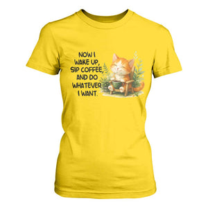 Cat Coffee Lover T Shirt For Women Now I Wake Up Sip Coffee And Do Whatever I Want TS12 Daisy Print Your Wear