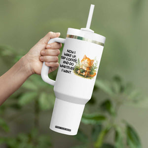 Cat Coffee Lover Tumbler With Handle Now I Wake Up Sip Coffee And Do Whatever I Want TS12 Print Your Wear