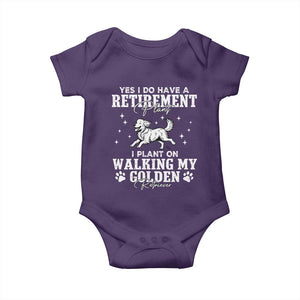 Dog Lover Baby Onesie I Plan On Walking My Golden Retriever Retirement TS12 Purple Print Your Wear