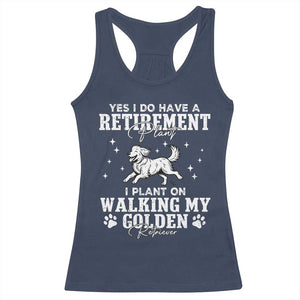 Dog Lover Racerback Tank Top I Plan On Walking My Golden Retriever Retirement TS12 Navy Print Your Wear