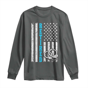 Funny Retired Police Officer Long Sleeve Shirt Patriotic Flag With Handcuffs TS12 Dark Heather Print Your Wear
