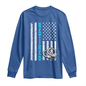 Funny Retired Police Officer Long Sleeve Shirt Patriotic Flag With Handcuffs TS12 Royal Blue Print Your Wear