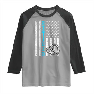 Funny Retired Police Officer Raglan Shirt Patriotic Flag With Handcuffs TS12 Sport Gray Black Print Your Wear