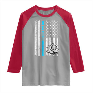 Funny Retired Police Officer Raglan Shirt Patriotic Flag With Handcuffs TS12 Sport Gray Red Print Your Wear