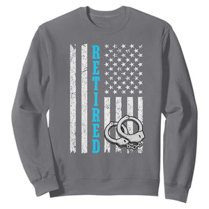 Funny Retired Police Officer Sweatshirt Patriotic Flag With Handcuffs TS12 Charcoal Print Your Wear
