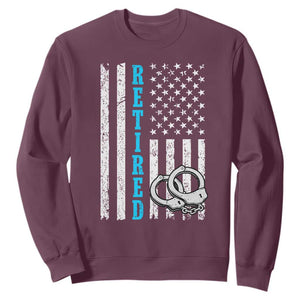 Funny Retired Police Officer Sweatshirt Patriotic Flag With Handcuffs TS12 Maroon Print Your Wear