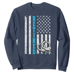 Funny Retired Police Officer Sweatshirt Patriotic Flag With Handcuffs TS12 Navy Print Your Wear
