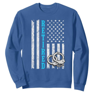 Funny Retired Police Officer Sweatshirt Patriotic Flag With Handcuffs TS12 Royal Blue Print Your Wear