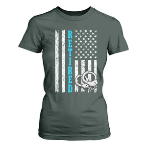 Funny Retired Police Officer T Shirt For Women Patriotic Flag With Handcuffs TS12 Dark Forest Green Print Your Wear