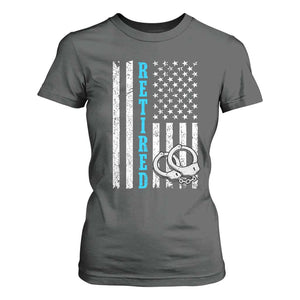 Funny Retired Police Officer T Shirt For Women Patriotic Flag With Handcuffs TS12 Dark Heather Print Your Wear