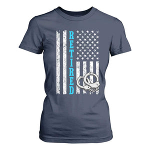 Funny Retired Police Officer T Shirt For Women Patriotic Flag With Handcuffs TS12 Navy Print Your Wear