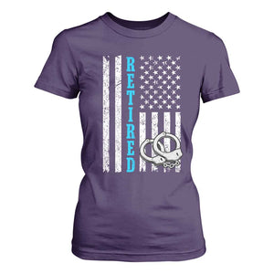 Funny Retired Police Officer T Shirt For Women Patriotic Flag With Handcuffs TS12 Purple Print Your Wear