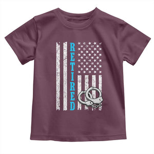 Funny Retired Police Officer Toddler T Shirt Patriotic Flag With Handcuffs TS12 Maroon Print Your Wear