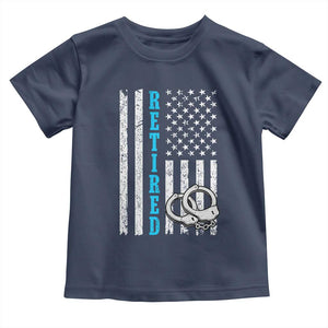 Funny Retired Police Officer Toddler T Shirt Patriotic Flag With Handcuffs TS12 Navy Print Your Wear