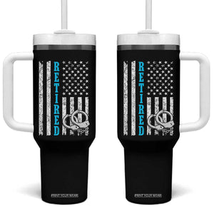 Funny Retired Police Officer Tumbler With Handle Patriotic Flag With Handcuffs TS12 One Size: 40 oz Black Print Your Wear