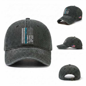 Funny Retired Police Officer Washed Cotton Baseball Cap Patriotic Flag With Handcuffs TS12 Washed Cap Universal Fit Dark Green Print Your Wear