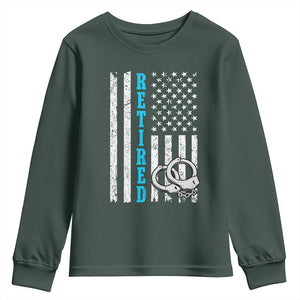 Funny Retired Police Officer Youth Sweatshirt Patriotic Flag With Handcuffs TS12 Dark Forest Green Print Your Wear