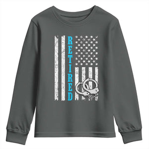 Funny Retired Police Officer Youth Sweatshirt Patriotic Flag With Handcuffs TS12 Dark Heather Print Your Wear