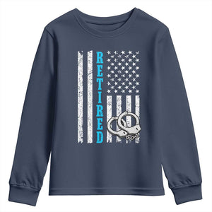 Funny Retired Police Officer Youth Sweatshirt Patriotic Flag With Handcuffs TS12 Navy Print Your Wear