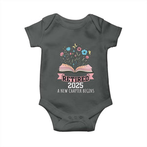 Women Retirement Life Baby Onesie Retired 2025 A New Chapter Begins Floral Book TS12 Dark Heather Print Your Wear