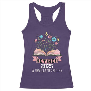 Women Retirement Life Racerback Tank Top Retired 2025 A New Chapter Begins Floral Book TS12 Purple Print Your Wear