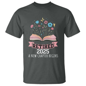 Women Retirement Life T Shirt Retired 2025 A New Chapter Begins Floral Book TS12 Dark Heather Print Your Wear