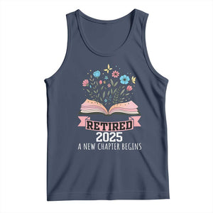 Women Retirement Life Tank Top Retired 2025 A New Chapter Begins Floral Book TS12 Navy Print Your Wear