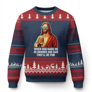 Funny Religious Jesus Ugly Christmas Sweater Wait Im Goated TS12 Navy Red Print Your Wear