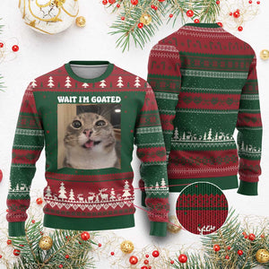 Funny Silly Cat Meme Ugly Christmas Sweater Wait Im Goated TS12 Red Green Print Your Wear