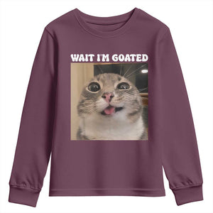 Funny Silly Cat Meme Youth Sweatshirt Wait Im Goated TS12 Maroon Print Your Wear