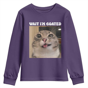 Funny Silly Cat Meme Youth Sweatshirt Wait Im Goated TS12 Purple Print Your Wear