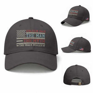 Vintage Golden Retriever Dad Baseball Cap The Man The Myth The Snack Dealer TS12 Baseball Cap Universal Fit Dark Gray Print Your Wear