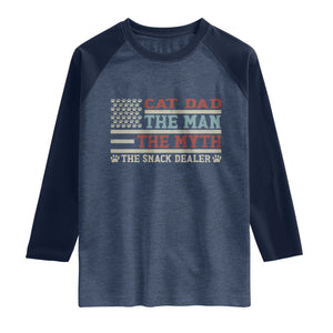 Vintage USA Cat Dad Raglan Shirt The Man The Myth The Snack Dealer TS12 Heather Denim Navy Print Your Wear