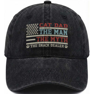 Vintage USA Cat Dad Washed Cotton Baseball Cap The Man The Myth The Snack Dealer TS12 Print Your Wear