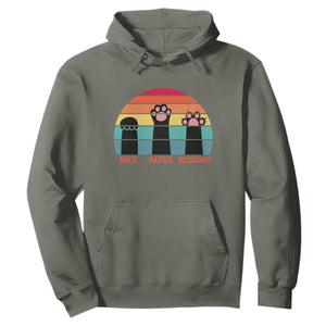 Funny Vintage Black Cat Introvert Hoodie Rock Paper Scissors Paw TS12 Military Green Print Your Wear