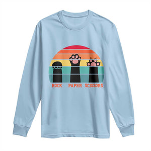 Funny Vintage Black Cat Introvert Long Sleeve Shirt Rock Paper Scissors Paw TS12 Light Blue Print Your Wear