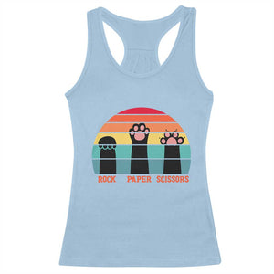 Funny Vintage Black Cat Introvert Racerback Tank Top Rock Paper Scissors Paw TS12 Light Blue Print Your Wear
